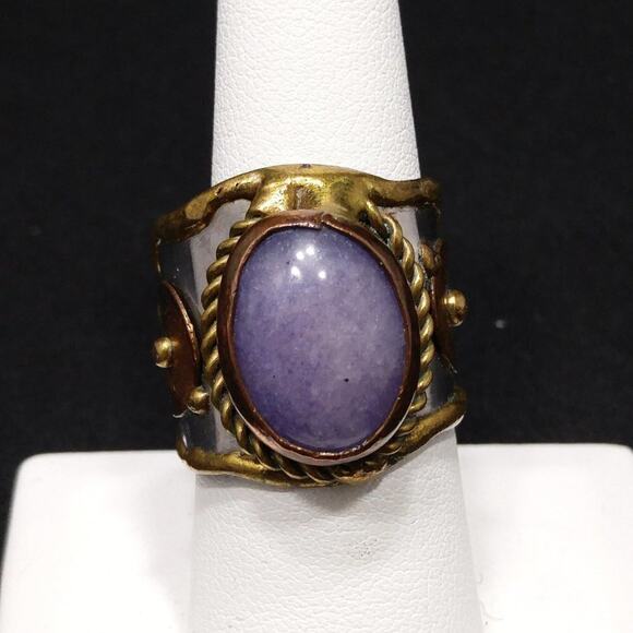 Amethyst Gemstone Mixed Metal Handmade Ring, Size 8 1/2 - Picture 6 of 11